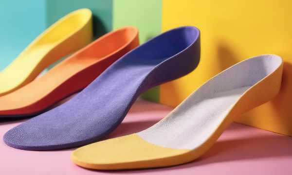 Four brightly colored full length insoles